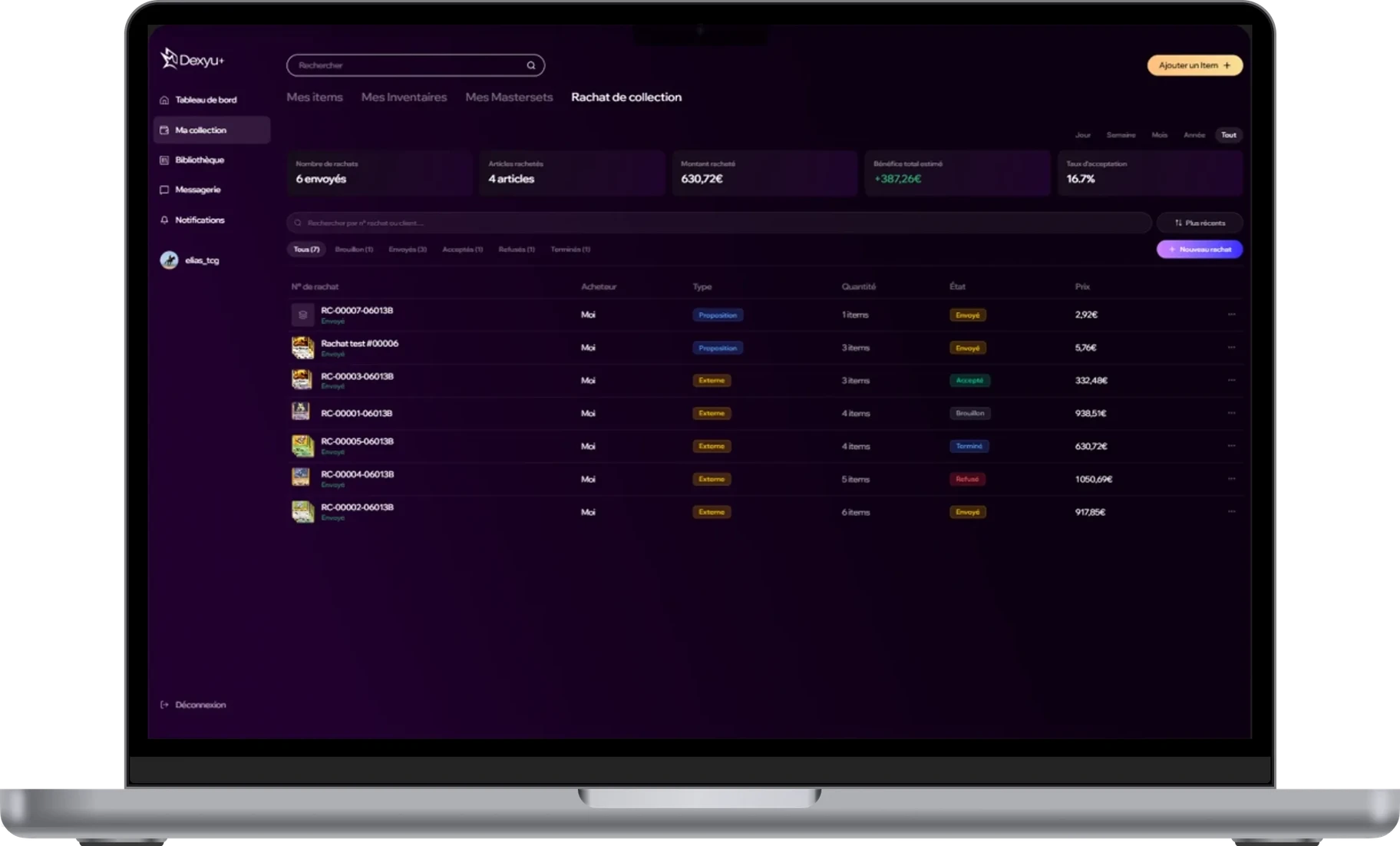 Projets de rachat Dexyu PRO sur ordinateur